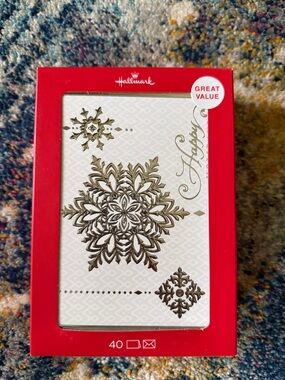 Hallmark Gold and White Snowflake Holiday Cards - Red Box